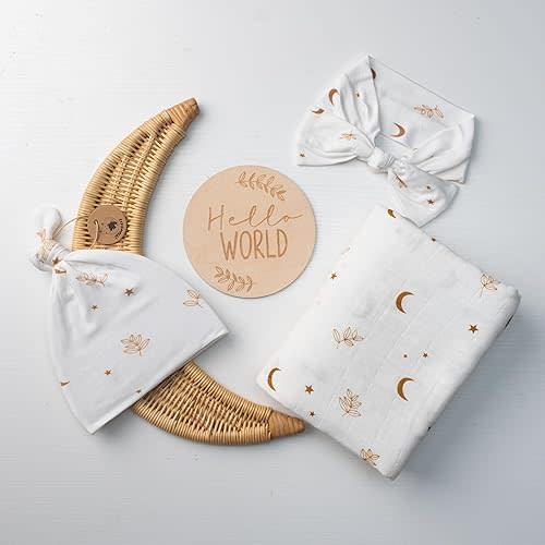Miaoberry 100% Organic Cotton Baby Muslin Swaddle Blanket Set| Boho Moon| Gender Neutral for Boys Girls| Hospital Home Coming Receiving Blanket |Newborn Unisex