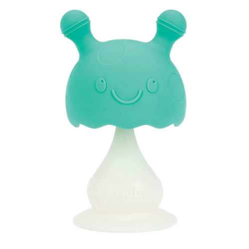 Nuby Super Soft Silicone Teether with Suction Base - Visually Stimulating and Easy to Grasp Toy for Baby Teething Relief - 3+ Months