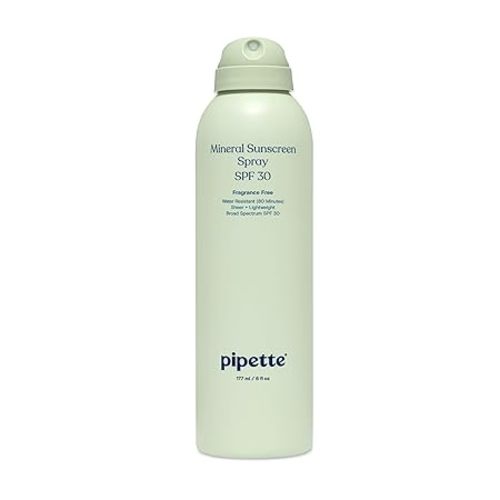 Pipette Baby Mineral Sunscreen Spray SPF 30, Broad Spectrum with Non-Nano Zinc Oxide, Water Resistant UVB/UVA Non-Toxic Sun Protection for Kids & Sensitive Skin, 6 oz - 1 Fl Oz (Pack of 1)