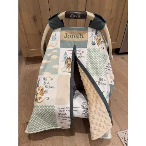 Cute Baby Car Seat Canopy Cover - Nursery Dragons - All Cotton or Minky - Baby Boy - Shower Gift