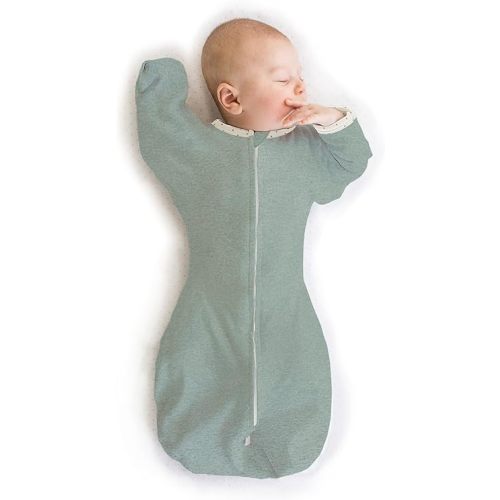 SwaddleDesigns Transitional Swaddle Sack with Arms Up Half-Length Sleeves and Mitten Cuffs, Small, 0-3 Months, 6-14 lbs, Heathered Oatmeal (Arms Up Swaddle, Transition Swaddle Sleep Sack)