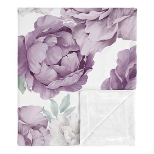 Sweet Jojo Designs Girl Baby Security Blanket Peony Floral Garden Purple And Ivory