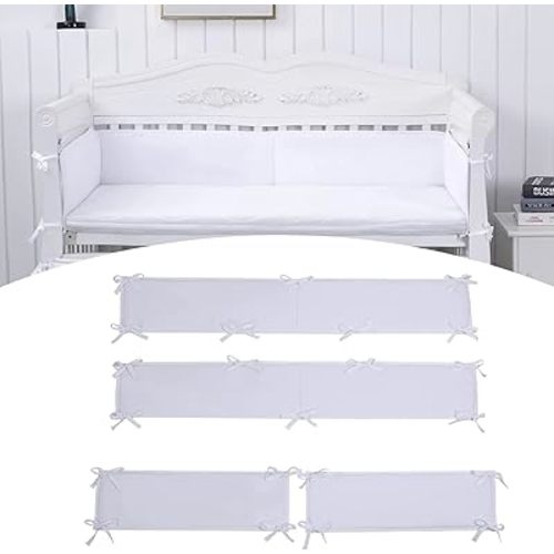 Baby Padded Cushioned Liners Crib Anticollision Pads, Mesh 4 Insides Breathable Cushioned Pads for Boys Girls (White-AQ)