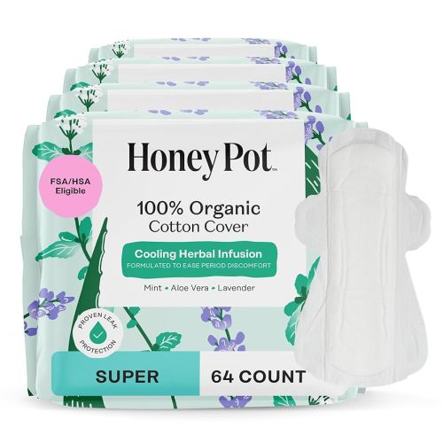 The Honey Pot Company - 64ct - Herbal Pads for Women - Super w/Wings - Infused w/Essential Oils for Cooling Effect, Organic Cotton Cover, & Ultra-Absorbent Pulp Core - Feminine Care - FSA & HSA