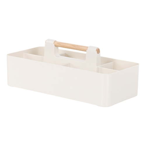 Baby Shower Caddy Plastic Nursery Portable Storage Organizer Caddy Tote for Child/Kids, Divided Basket Bin with Wood Handle for Bathroom, Dorm Room, Holds Bottles, Spoons