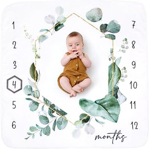Baby Monthly Milestone Blanket for Baby Boy or Girl - Extra Cosy 46”x46” - Perfect Monthly Photo Prop to Capture Newborn to 12 Month Growth - Unisex