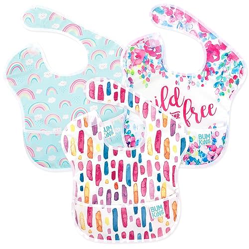 Bumkins Bibs for Girl or Boy, SuperBib Baby and Toddler for 6-24 Months, Essential Must Have for Eating, Feeding, Baby Led Weaning Supplies, Mess Saving, 3-pk
