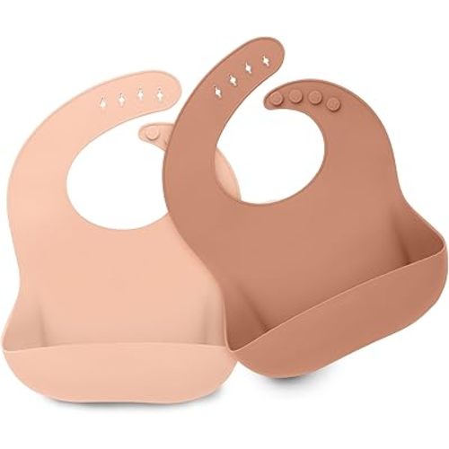 KeaBabies 2-Pack Silicone Bibs For Babies, Silicone Baby Bibs for Eating, Food-Grade Pure Silicone Bib, Toddler Bibs, Waterproof Bibs, Feeding Bibs, Silicon Bibs for Toddlers, Boys, Girls (Dusk)