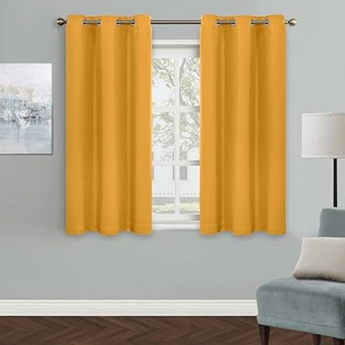 MYSKY HOME Musturd Yellow Blackout Curtains for Bedroom, Grommet Small Curtains Room Darkening Curtain, Kids Curtains Thermal Insulated Curtain, Single Panel Curtain,42 x 54 Inch, Yellow