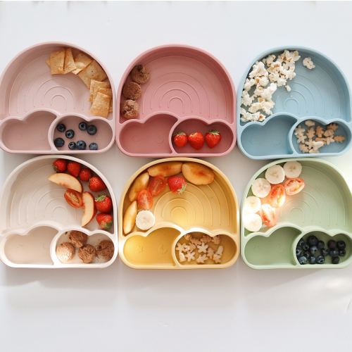 Rainbow Baby/Toddler Silicone Weaning Suction Divider Plate Utensils Baby Feeding, Self-Feeding Utensils, 100% Food Grade Silicone, BPA Free