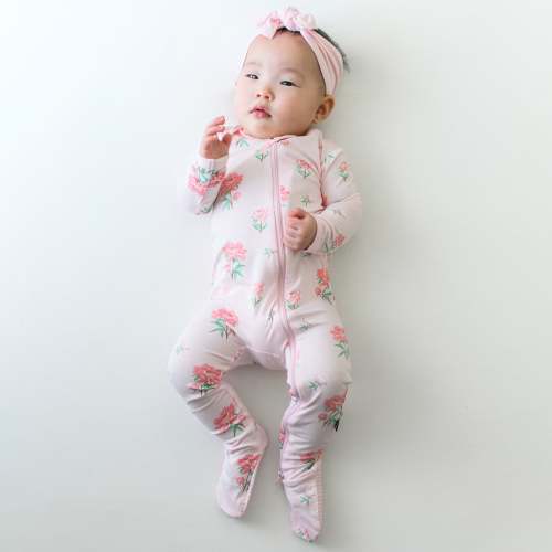 Zippered Footie in Sakura Peony