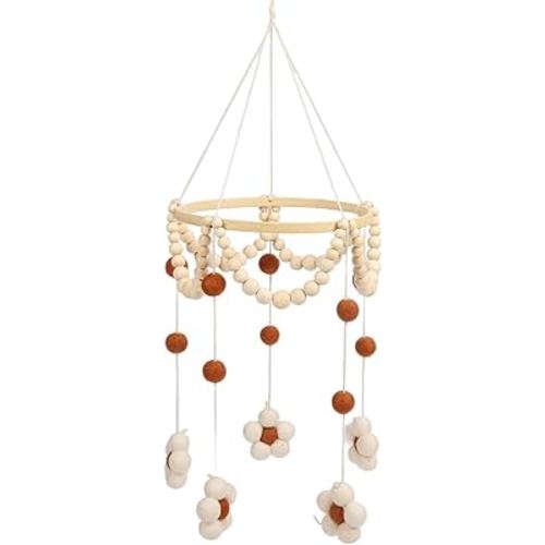 Baby Crib Wind Chimes, Boho Nursery Decor Mobile for Bassinet, Gender Neutral Hand Crocheted Mobile for Infant Bedroom Hanging, Felt Daisy Flower Mobiles Newborn Gift Promote Sleep (Orange, 1)