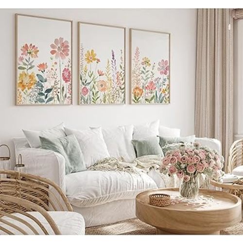 Watercolor Wildflower Wall Art Decor Colorful Flower Pictures Canvas Floral Botanical Wall Art Vintage Prints Poster Floral Painting Artwork for Living Room Bedroom 12x16 Inch Unframed Set of 3