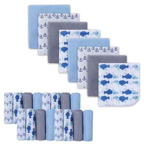 Softan Ultra Soft Absorbent Baby Washcloths, 24 Pack, Perfect Newborn Gift, Whale Design