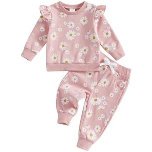 Toddler Baby Girl Fall Outfits Long Sleeve Checkerboard Floral Sweatshirt + Pants Sets Toddler Girl Winter Clothes