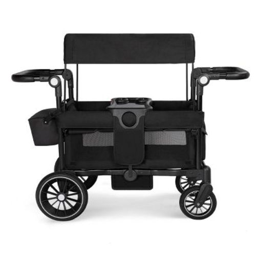 Kinder King Folding Wagon Stroller For 2 Kids, Adjustable Handle, All-terrain Shock-absorbing Wheel, Detachable Tray, Diaper Bag, Black