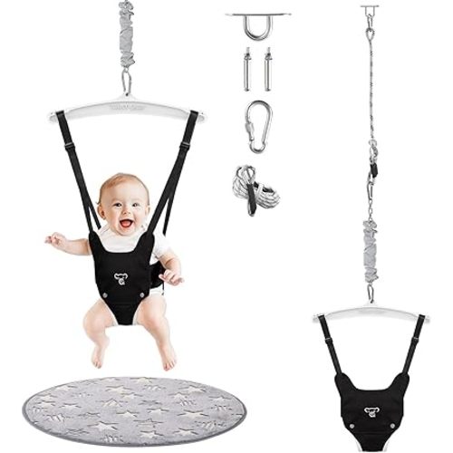 Baby Jumper with a Ceiling Hook for Infant & Toddlers, Baby Door Jumper with Adjustable Chain, Protable Jumpers and Bouncers for Indoor/Outdoor, Baby Doorway Jumper with Soft Rug