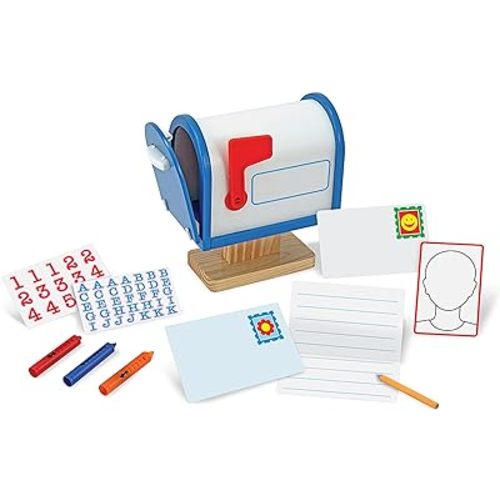 Melissa & Doug My Own Wooden Mailbox Activity Set and Educational Toy Kids Toy Mailbox With Reusable Letters And Post Cards, Pretend Play For Preschoolers And Kids Ages 4+