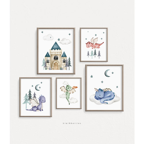 Baby Dragon Nursery Art Prints: Mythical Creatures Set of 5 (Digital Set)