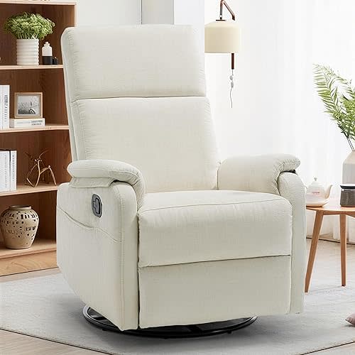 Recliner Chairs, Swivel Rocking Recliner Chair for Adults, Glider Rocking Chair, Small Nursery Recliner for Living Room, Reclining with Modern-Designed Armrests, Chenille, Beige