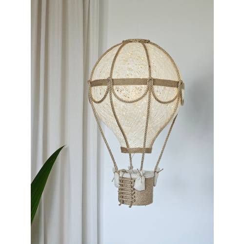 Hot air balloon nursery light, Baby nursery lamp natural linen and jute color, Room travel theme, Baby room hand made ceiling night light