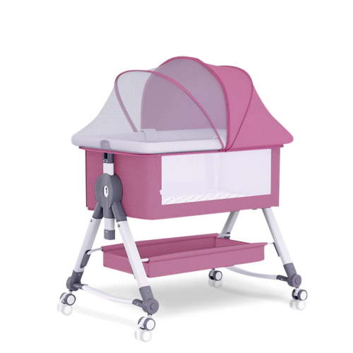 KFeng Baby Bassinet with Changing Table & Wheel,Adjustable Height for 0-36 Months, Pink
