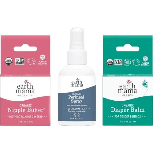All Mama Needs Kit by Earth Mama | Organic Nipple Butter™ Breastfeeding Cream, Herbal Perineal Spray, Organic Diaper Balm-Diaper Cream for Baby
