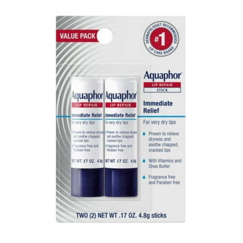 Aquaphor Lip Repair Stick for Dry Chapped Lips, Lip Balm with Shea Butter, 0.17 oz, 2 Pack