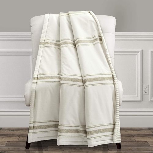 Lush Decor Throw Blanket Farmhouse Stripe, 60" x 50", Neutral