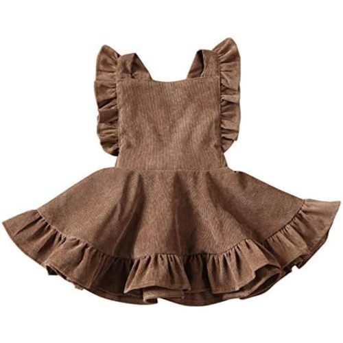 Karuedoo Baby Girls Velvet Suspender Skirt Infant Toddler Ruffled Casual Strap Sundress Summer Outfit Clothes