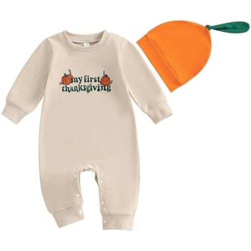 My First Halloween Thanksgiving Baby Girl Boy Outfit Pumpkin Long Sleeve Romper Bodysuit Newborn Fall Clothes