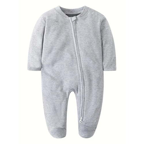 QEFJNO Newborn Unisex Baby Boys' Sleep and Play Footies Pajamas,2 Way Zipper with Mitten Cuffs Infant Girls' Sleeper Cotton PJs - Gray
