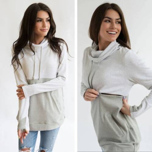 Nursing Clothes Nursing Tops for Breastfeeding Nursing Hoodie Colorblock Light Gray/gray - Etsy