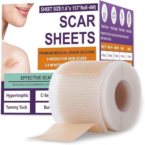 Silicone Scar Sheets,Silicone Scar Tape,Silicone Scar Removal Strips for Surgical,C-Section,Tummy Tuck,Keloid Scars (1.6"X 157" Roll-4M) Keloid Bump Removal