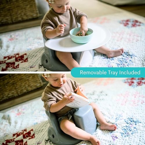 Upseat Baby Floor Seat Booster Chair for Sitting Up with Removable Tray for Meals and Playtime, Developed with Physical Therapists for Safe and Healthy Hip Development and Posture - Grey
