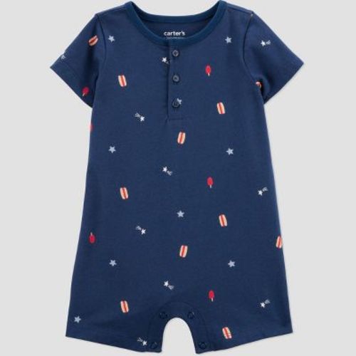 Carter's Just One You® Baby Boys' Hot Dogs Romper - Navy Blue 3m: Cotton Jersey, Crotch Snap, Henley Neckline