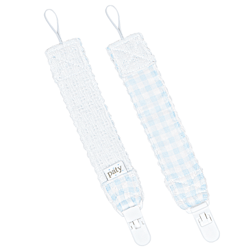 Paty Knit Pacifier Clip, Gingham Trim
