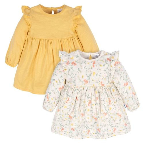 Gerber Baby Girls' Babydoll Dress - Ivory Fox - 0-3 Months - 2-pack