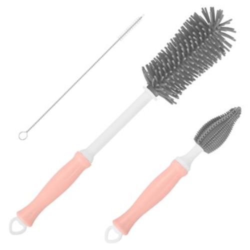 Unique Bargains 360 Rotation Straight Handle Silcone Bottle Cleaning Brush 1 Set Yellow