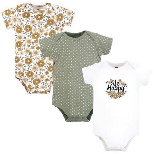 Hudson Baby Infant Girl Cotton Bodysuits, Be Happy Floral, Newborn