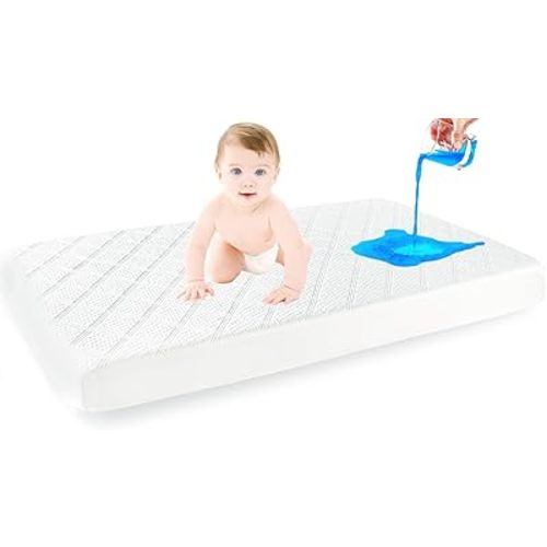 Premium Ultra Soft Waterproof Crib Fitted Mattress Protector - Toddler and Baby Crib Mattress Pad Cover - Soft and Breathable with 7 Inches Deep Skirt (White, 28" x 52")
