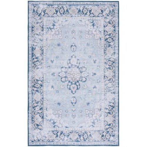 SAFAVIEH Tucson Brooke Traditional Machine Washable Area Rug, 5' x 8', Light Blue/Navy