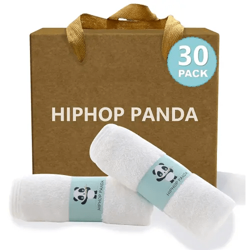 HIPHOP PANDA Baby Washcloths, Rayon Made from Bamboo - 2 Layer Ultra Soft Absorbent Newborn Bath Face Towel - Reusable Baby Wipes for Delicate Skin - White, 30 Pack