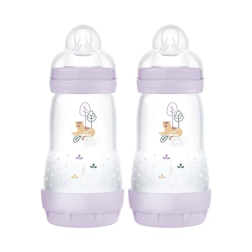 MAM Easy Start Anti-Colic Baby Bottle 9 oz, Medium Flow, Breastfeeding-Like Silicone Nipple Bottle, Reduces Colic, Gas, & Reflux, Easy-to-Clean, BPA-Free, Vented Baby Bottles for Newborns, 2+ Months