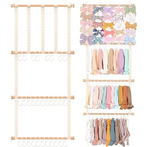 POVETIRE Baby Headbands Holder, Hair Bows Organizer for Baby Girls Hair Accessories Storage Hanging Display Stand for Wall Room Nursery Decor