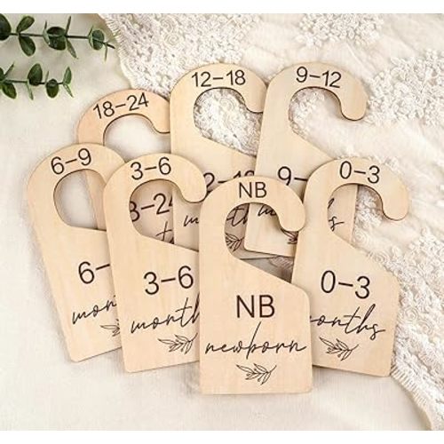 HOUISM Beautiful Baby Closet Dividers for Clothes Organizer - Wooden Double-Sided Gender Neutral Size Dividers from Newborn to 24M for Nursery Decor & Organization Baby Party Gift Set