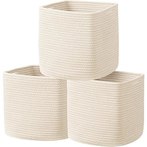UBBCARE Storage Cubes, 13 X 13 X 13 inch Cube Storage Bins for Organizing, 3 Pack Cotton Rope Baskets with Handles, Storage Baskets for Shelves, Closet, Toy Bins-Beige