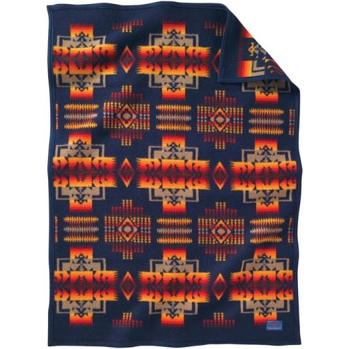 Pendleton Chief Joseph Crib Blanket 32" x 44" - Wool Cotton, Lightweight, Reversible, Soft and Durable Baby Blanket for Home and Travel - Navy