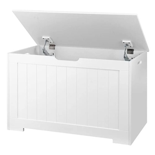 Toy Box Storage Chest for Girls Boys, Wooden Trunk Bench w/Flip-top Lid & Safety Hinge, Kids Play Room Nursery Organizer, Bedroom Storage w/ 100L Storage Area (White)