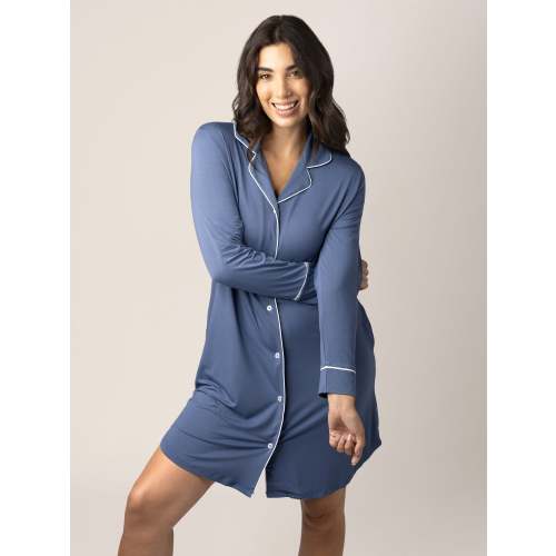 Clea Bamboo Long Sleeve Sleep Shirt | Slate Blue - Kindred Bravely